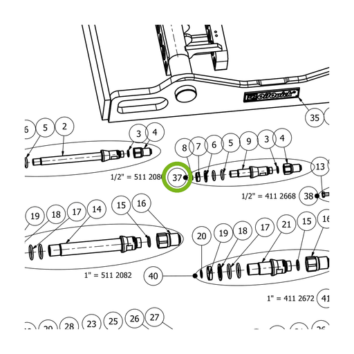OilQuick Kupplungssatz 1/2" kurz – Position 37 in Ersatzteilzeichnung OQ 70 - Geräterahmen für hydraulische Geräte (Ausschnitt), Art.-Nr. 5112080