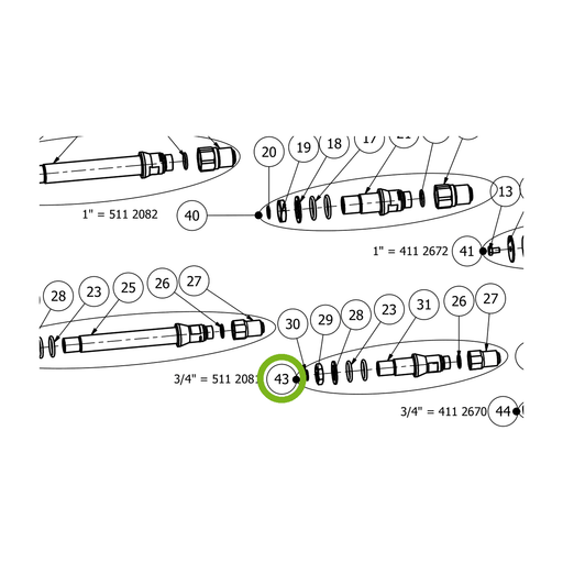 OilQuick Kupplungssatz 3/4" kurz – Position 43 in Ersatzteilzeichnung OQ 70 - Geräterahmen für hydraulische Geräte (Ausschnitt), Art.-Nr. 5112081