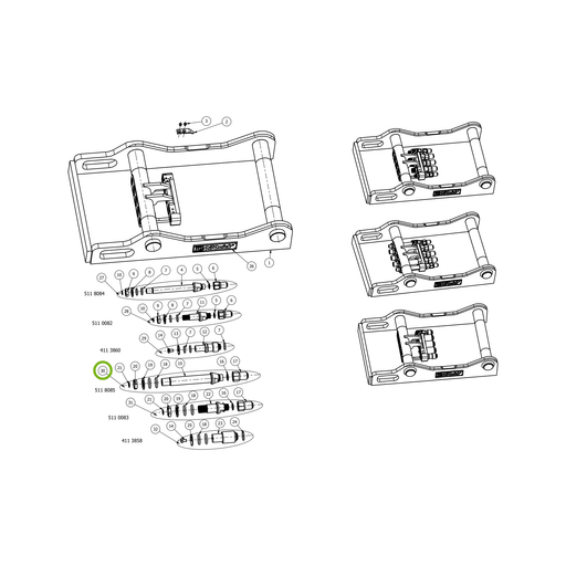 OilQuick Kupplungssatz 3/4" lang – Position 30 in Ersatzteilzeichnung OQ 65 - Geräterahmen für hydraulische Geräte (Gesamtansicht), Art.-Nr. 5118085