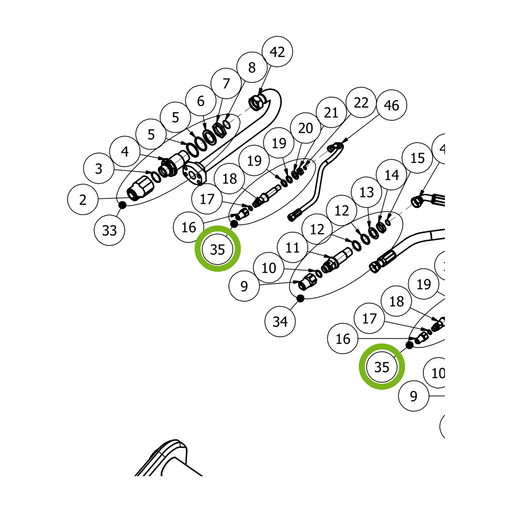 OilQuick Kupplungssatz 1/2" – Position 35 in Ersatzteilzeichnung OQ 120 - Adapterplatte (Ausschnitt), Art.-Nr. 5119215