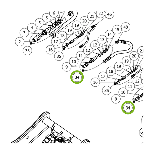 OilQuick Kupplungssatz 1" – Position 34 in Ersatzteilzeichnung OQ 120 - Adapterplatte (Ausschnitt), Art.-Nr. 5119216