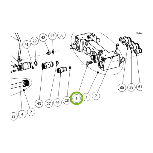 OilQuick Rückschlagventil – Position 6 in Ersatzteilzeichnung OQ 70 - Schnellwechsler mit Sicherungsring gesicherten Schnellkupplungen (Ausschnitt), Art.-Nr. 7009012