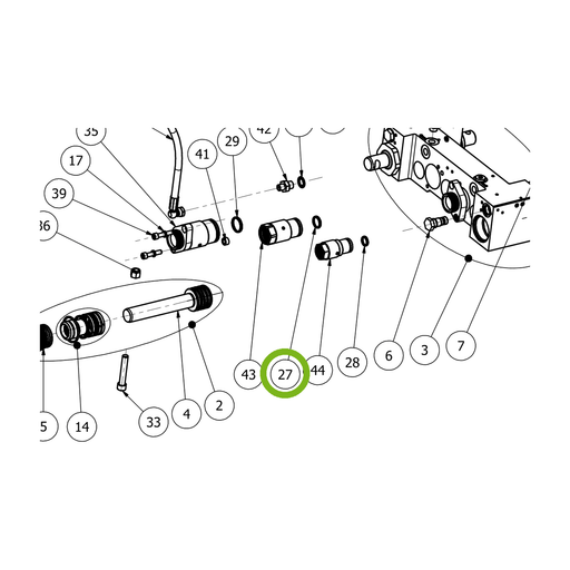 OilQuick Nasendichtung 3/4" – Position 27 in Ersatzteilzeichnung OQ 70 - Schnellwechsler mit Sicherungsring gesicherten Schnellkupplungen (Ausschnitt), Art.-Nr. 7020131