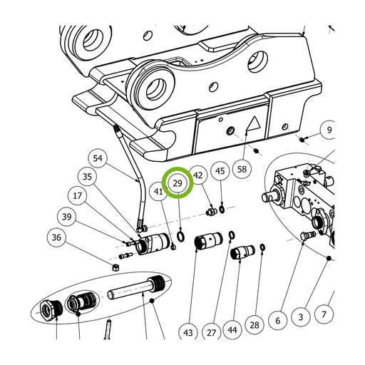 OilQuick Nasendichtung 1" – Position 29 in Ersatzteilzeichnung OQ 70 - Schnellwechsler mit Sicherungsring gesicherten Schnellkupplungen (Ausschnitt), Art.-Nr. 7020132