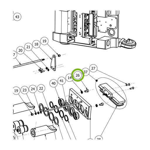 OilQuick Schraube – Position 26 in Ersatzteilzeichnung OQ 60-4 - Schnellwechsler mit Sicherungsring gesicherten Schnellkupplungen (Ausschnitt), Art.-Nr. 7060101