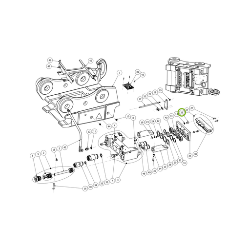 OilQuick Schraube – Position 26 in Ersatzteilzeichnung OQ 60-4 - Schnellwechsler mit Sicherungsring gesicherten Schnellkupplungen (Gesamtansicht), Art.-Nr. 7060101
