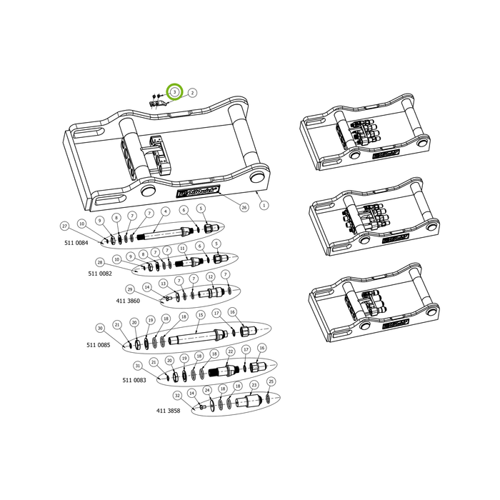 OilQuick Schraube – Position 3 in Ersatzteilzeichnung OQ 60-4 - Geräterahmen für hydraulische Geräte (Gesamtansicht), Art.-Nr. 7060145
