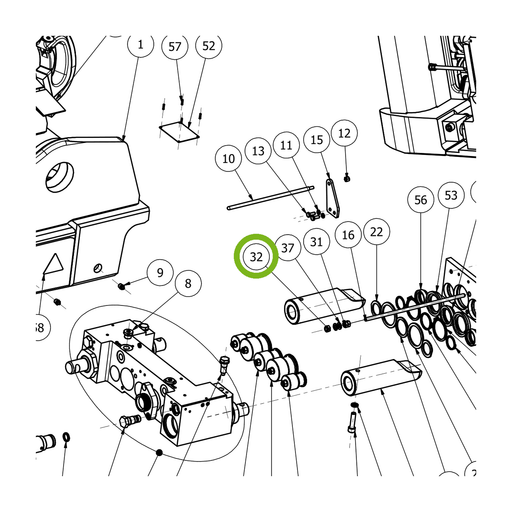 OilQuick Verschlussmutter – Position 32 in Ersatzteilzeichnung OQ 70 - Schnellwechsler mit Sicherungsring gesicherten Schnellkupplungen (Ausschnitt), Art.-Nr. 7065001