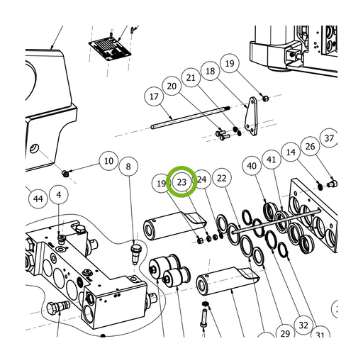 OilQuick Mutter – Position 23 in Ersatzteilzeichnung OQ 60-4 - Schnellwechsler mit Sicherungsring gesicherten Schnellkupplungen (Ausschnitt), Art.-Nr. 7065010