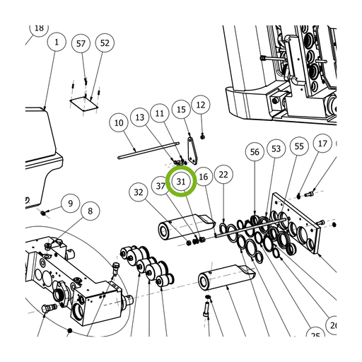 OilQuick Mutter – Position 31 in Ersatzteilzeichnung OQ 70 - Schnellwechsler mit Sicherungsring gesicherten Schnellkupplungen (Ausschnitt), Art.-Nr. 7065011