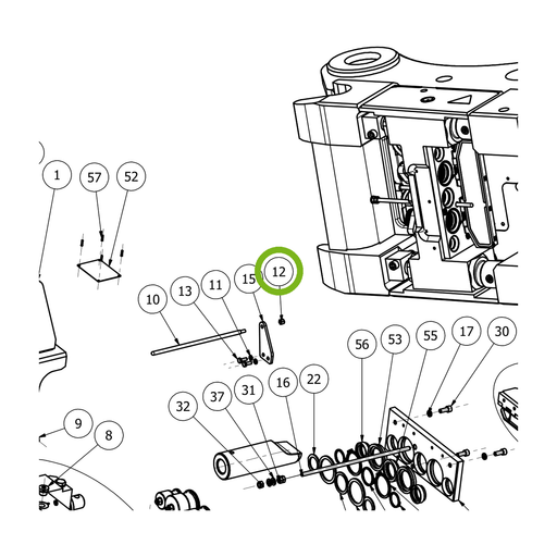 OilQuick Verschlussmutter – Position 12 in Ersatzteilzeichnung OQ 70 - Schnellwechsler mit Sicherungsring gesicherten Schnellkupplungen (Ausschnitt), Art.-Nr. 7065021