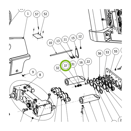 OilQuick Scheibe – Position 37 in Ersatzteilzeichnung OQ 70 - Schnellwechsler mit Sicherungsring gesicherten Schnellkupplungen (Ausschnitt), Art.-Nr. 7072025