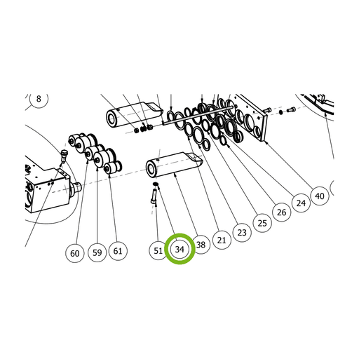 OilQuick Verschlussscheibe – Position 34 in Ersatzteilzeichnung OQ 70 - Schnellwechsler mit Sicherungsring gesicherten Schnellkupplungen (Ausschnitt), Art.-Nr. 7072028