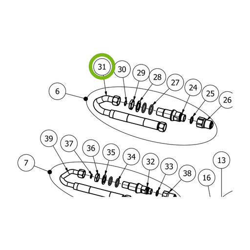 OilQuick Schlauchadapter 1" – Position 31 in Ersatzteilzeichnung OQ 70 - Verteilerblock für Adapterplatte (Ausschnitt), Art.-Nr. 7150213