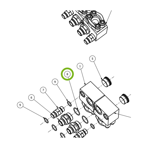 OilQuick O-Ring – Position 8 in Ersatzteilzeichnung OQ 80 - Verteilerblock für H-Zylinder (Ausschnitt), Art.-Nr. 7160133