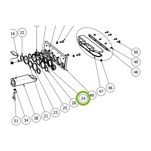 OilQuick Sicherungsring 1" – Position 24 in Ersatzteilzeichnung OQ 70 - Schnellwechsler mit Sicherungsring gesicherten Schnellkupplungen (Ausschnitt), Art.-Nr. 7170024