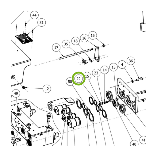 OilQuick Sicherungsring 1/4" – Position 22 in Ersatzteilzeichnung OQ 60-5 - Schnellwechsler mit Sicherungsring gesicherten Schnellkupplungen (Ausschnitt), Art.-Nr. 7170026