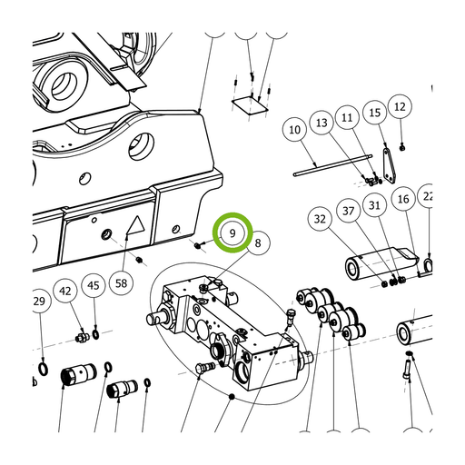 OilQuick Schmiernippel – Position 9 in Ersatzteilzeichnung OQ 70 - Schnellwechsler mit Sicherungsring gesicherten Schnellkupplungen (Ausschnitt), Art.-Nr. 7205005