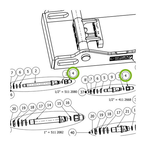 OilQuick Schnellkupplung, Stecker 1/2" – Position 4 in Ersatzteilzeichnung OQ 70 - Geräterahmen für hydraulische Geräte (Ausschnitt), Art.-Nr. 7206017