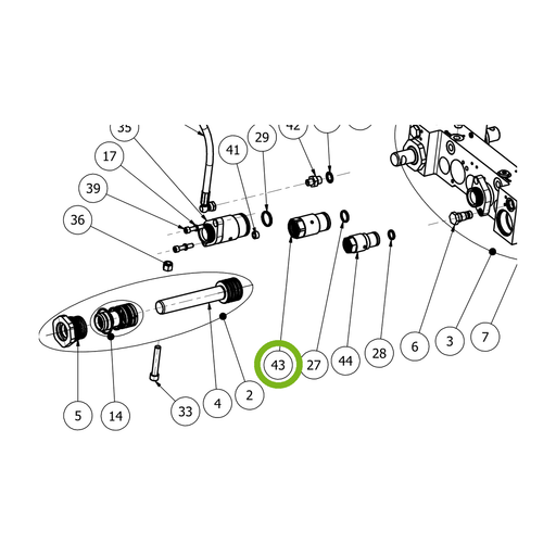 OilQuick Schnellkupplung, Muffe 3/4" – Position 43 in Ersatzteilzeichnung OQ 70 - Schnellwechsler mit Sicherungsring gesicherten Schnellkupplungen (Ausschnitt), Art.-Nr. 7206020