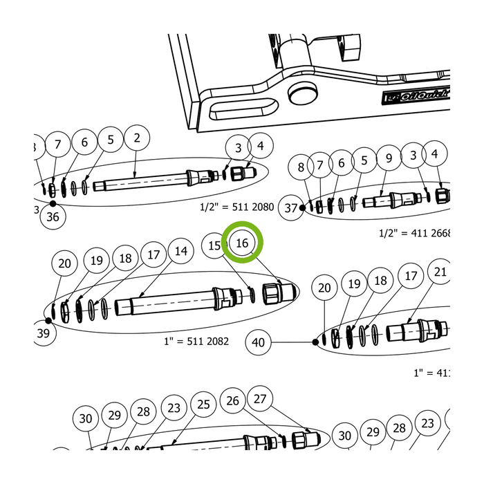 OilQuick Schnellkupplung, Stecker 1" – Position 16 in Ersatzteilzeichnung OQ 70 - Geräterahmen für hydraulische Geräte (Ausschnitt), Art.-Nr. 7206021