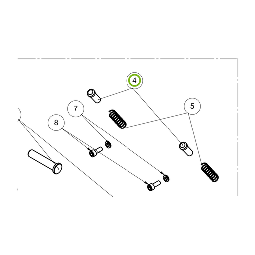 OilQuick Betätigungsstift Fallsicherung OQ45SH II – Position 4 in Ersatzteilzeichnung Fallsicherung OQ45SH II (Ausschnitt), Art.-Nr. 75018803