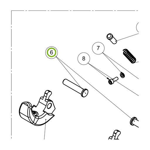 OilQuick Bolzen Fallsicherung OQ45SH II – Position 6 in Ersatzteilzeichnung Fallsicherung OQ45SH II (Ausschnitt), Art.-Nr. 75018804
